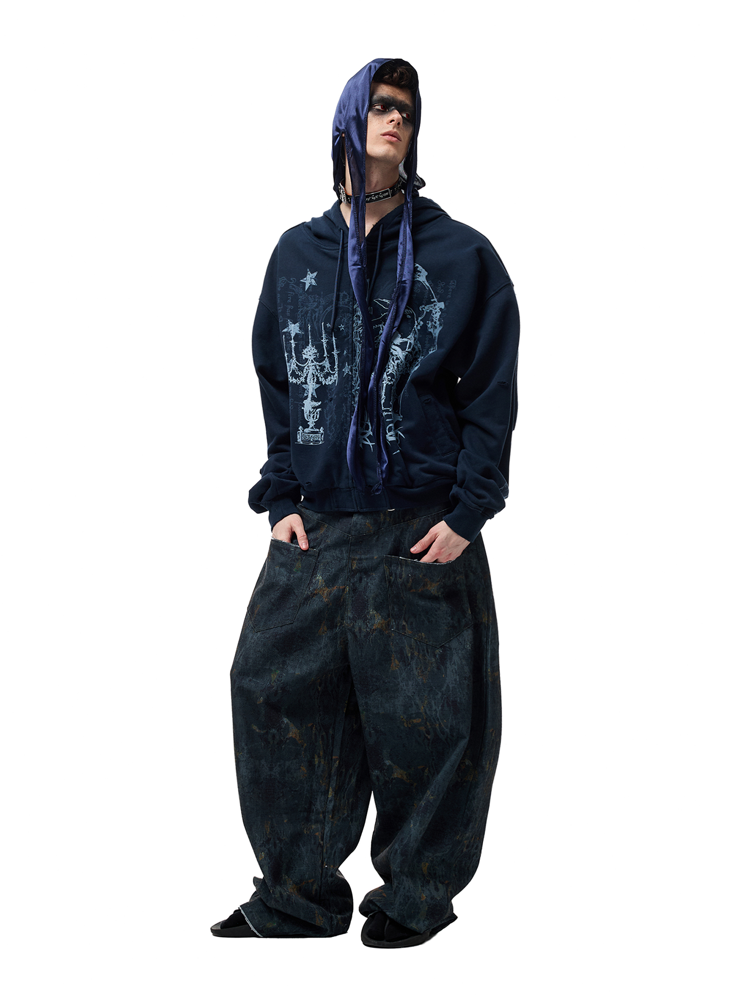 CYCYCY Washed Mottled Flame Graphic Denim Pants-Pants-XXS / 27"-Free Shipping Leatheretro