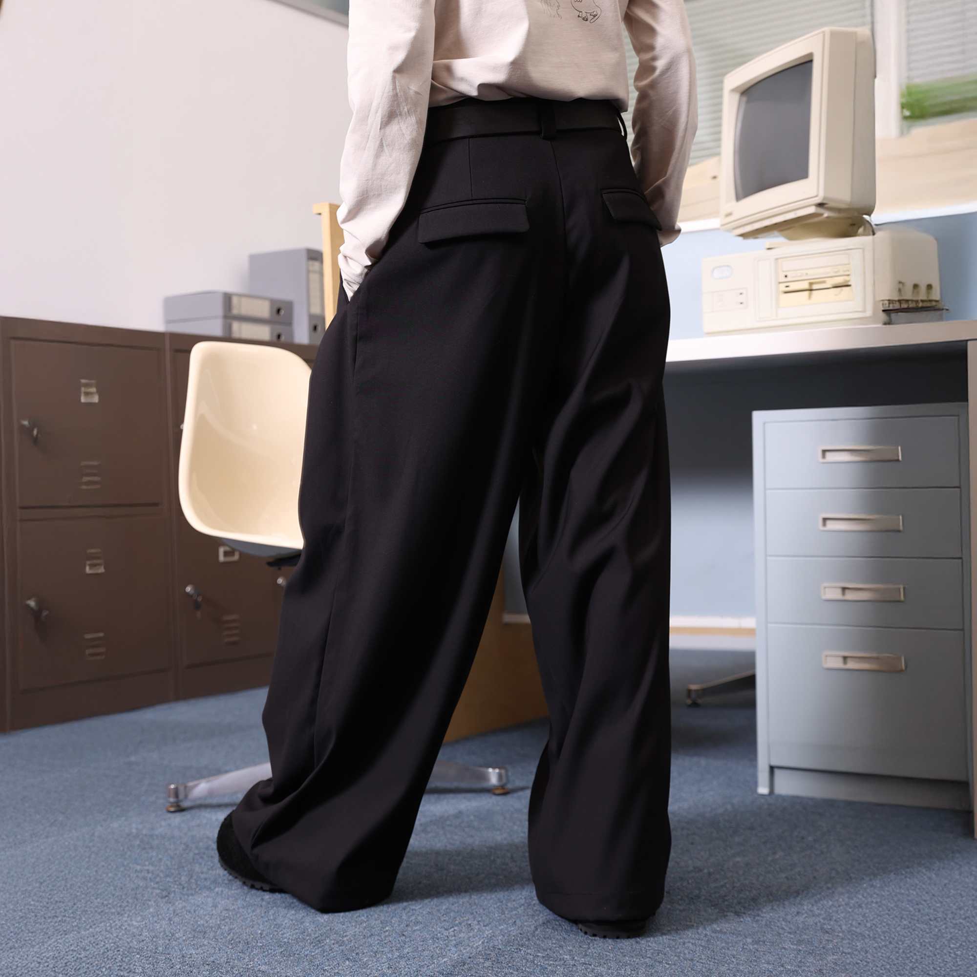 ERROR CODE ROBOT Essential Pleated Wide-Leg Trousers-Pants-S-Black-Free Shipping Leatheretro