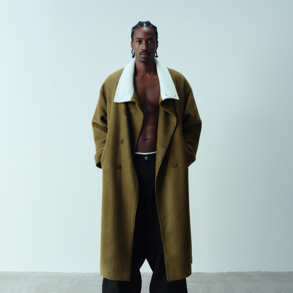 KADAKADA Double-Breasted Contrast Fuzzy Collar Overcoat-Jacket-M (Preorder)-Free Shipping Leatheretro