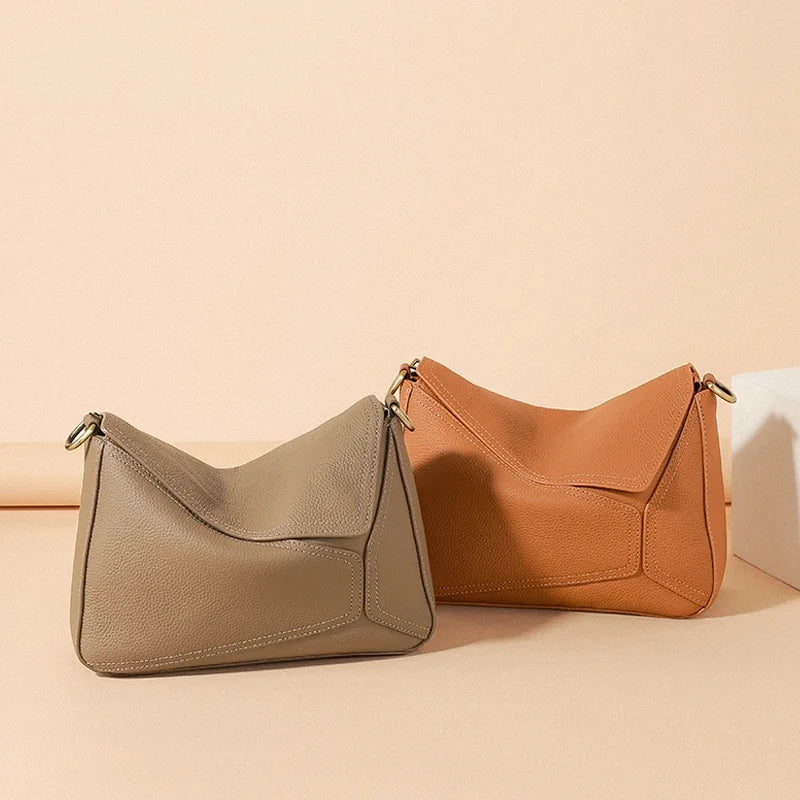 Cowhide Leather Women's Geometric Shoulder Bag - Luxury Crossbody Handbag-Shoulder Bag-Black-Free Shipping Leatheretro