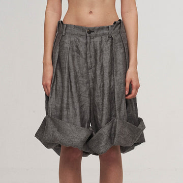 ILNya Nieternite Nifutur Crinkled Fold-Hem Pleated Linen Shorts-Shorts-S(0)-Free Shipping Leatheretro
