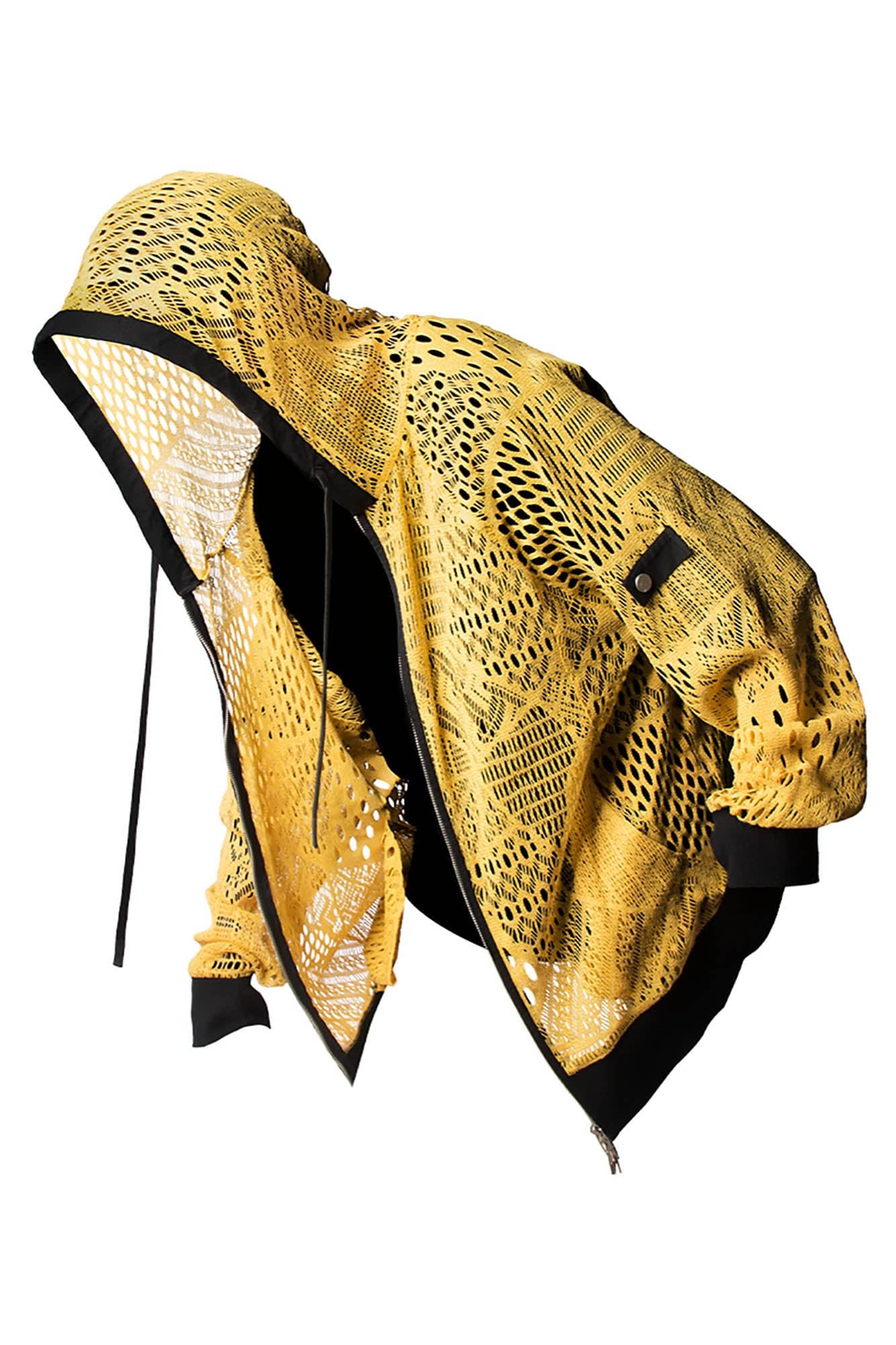 RELABEL Patchwork Crochet Mesh Zip-Up Hoodie-Jacket-XS-Black-Free Shipping Leatheretro