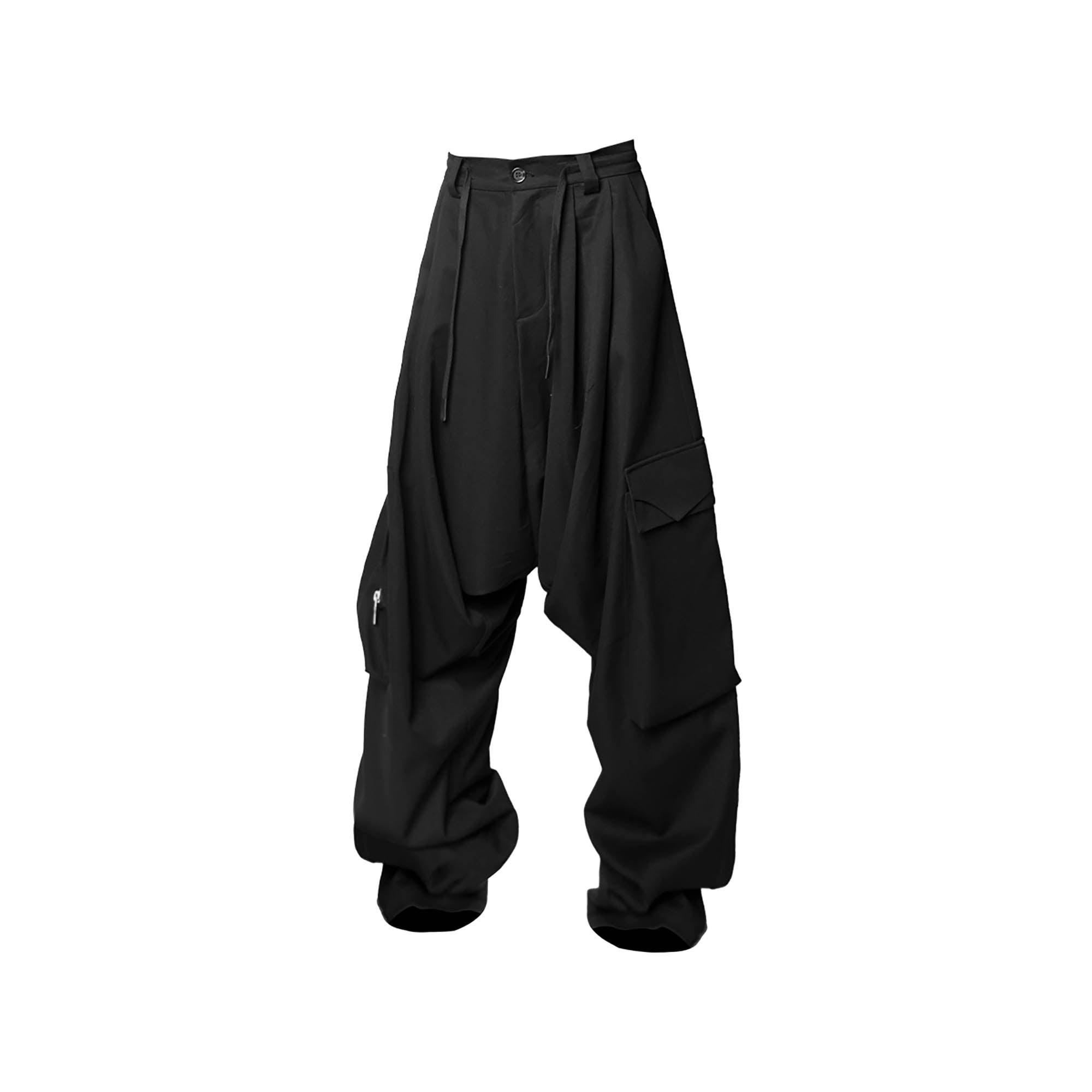 RELABEL Drop-Crotch Pleated Wide-Leg Pants-Pants-S-Free Shipping Leatheretro