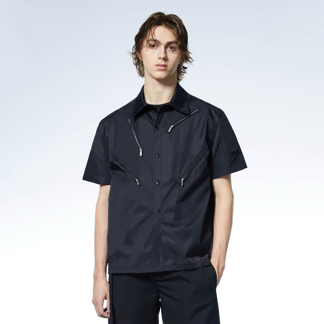 LOSTNFOUND Asymmetrical Zip Glossy Half-Sleeve Shirt-T Shirt-S-Free Shipping Leatheretro