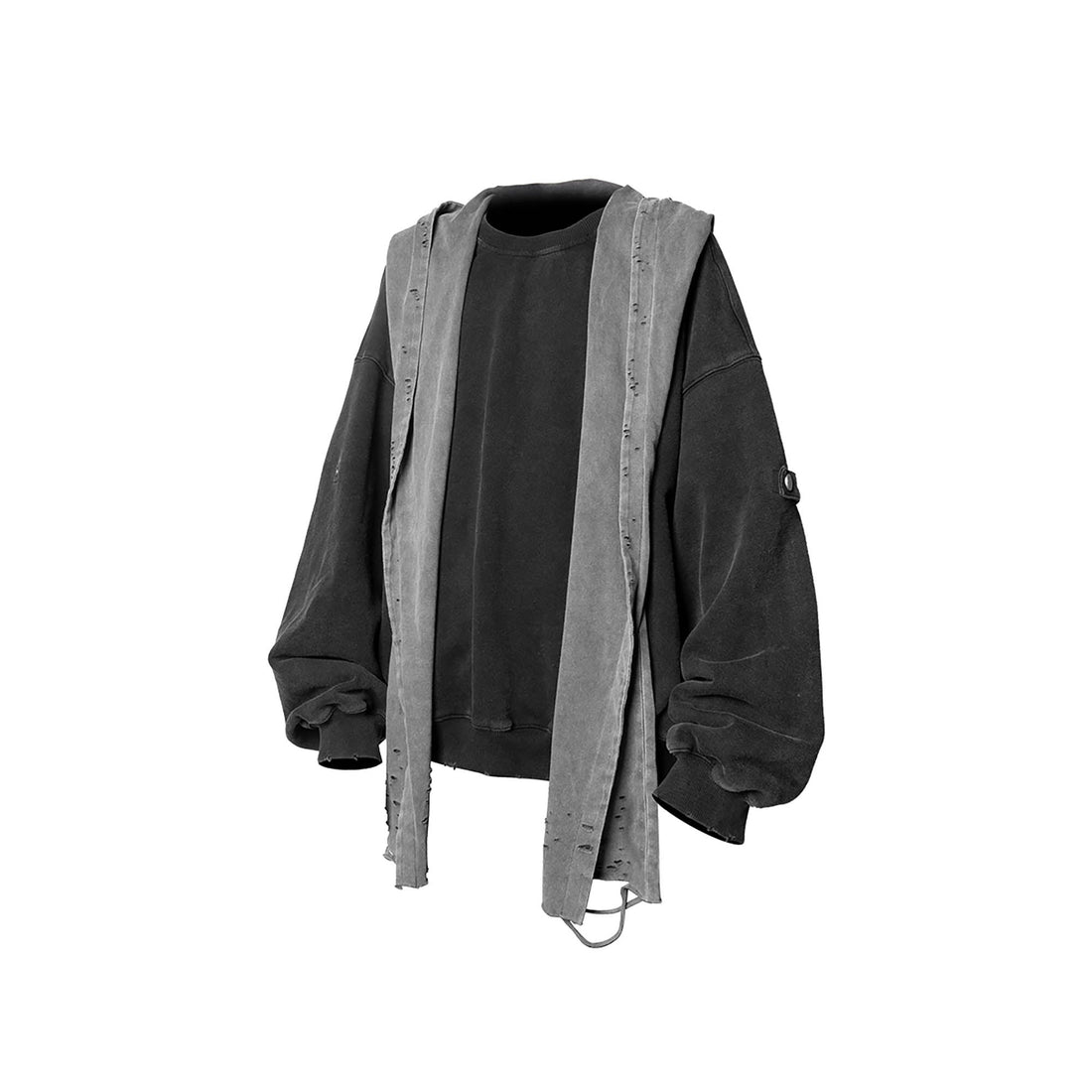 RELABEL Detachable-Hood Distressed Ripped Sweatshirt-Sweatshirt-XS-Free Shipping Leatheretro