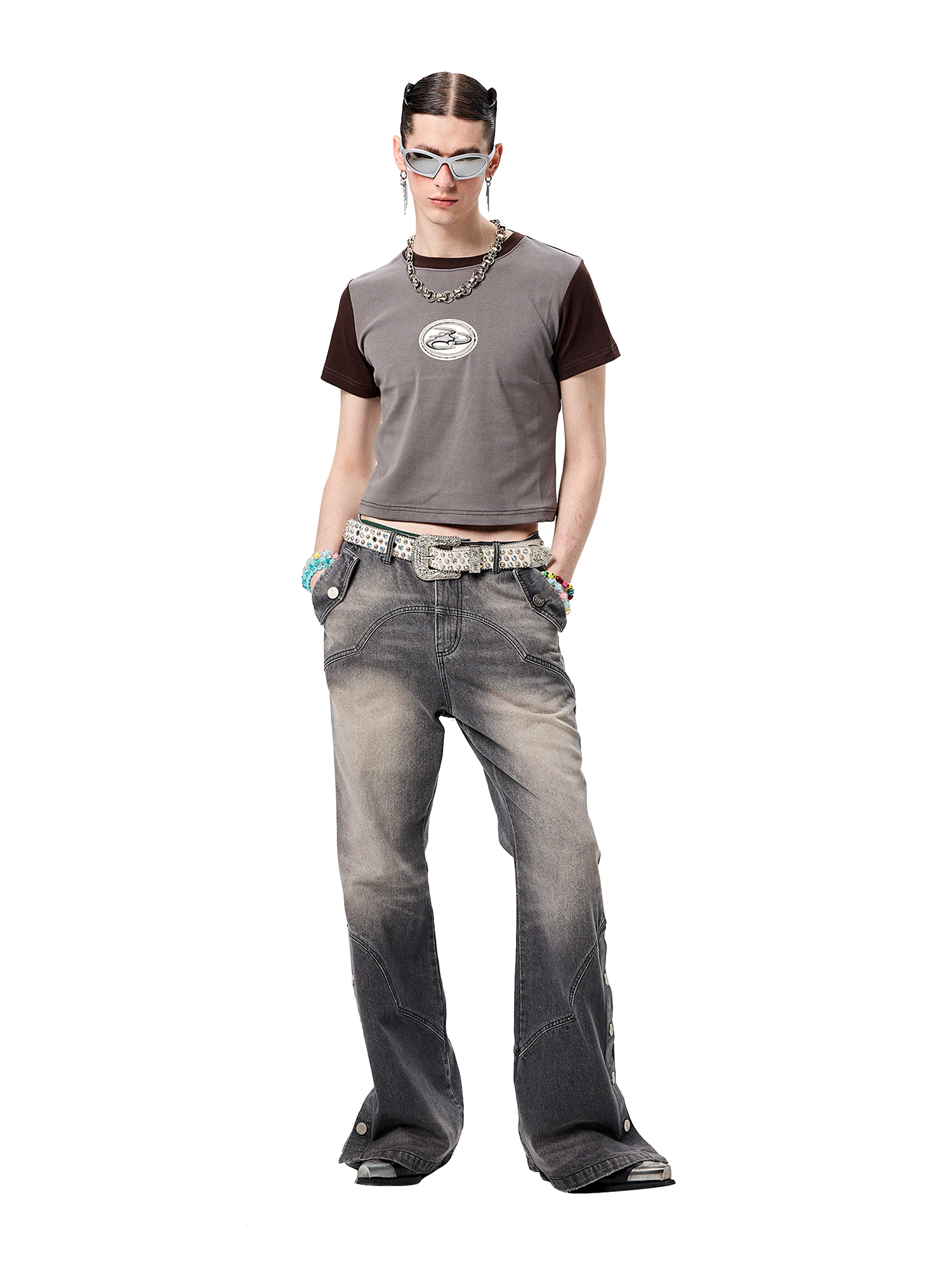 ERISSTOFF Washed Detachable Flared Jeans Gray-Jeans-XS / 28"-Free Shipping Leatheretro