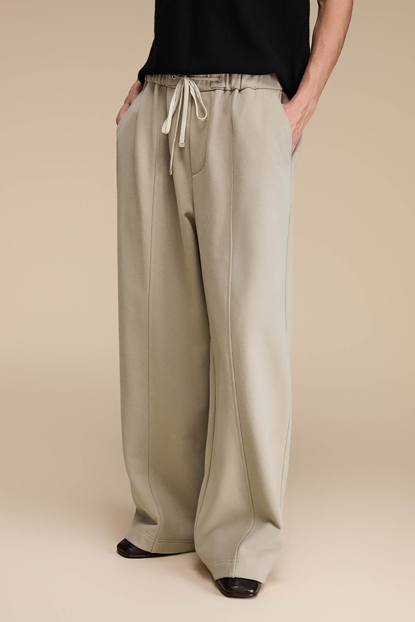 OPICLOTH Essential Fleece-Lined Spliced Wide-Leg Pants-Pants-XS-Free Shipping Leatheretro