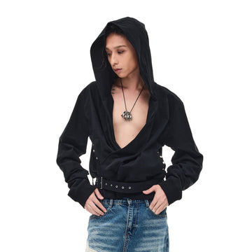 WHISTLEHUNTER Detachable-Belt Deep V-Cut Hardware Hoodie-Hoodie-S-Free Shipping Leatheretro