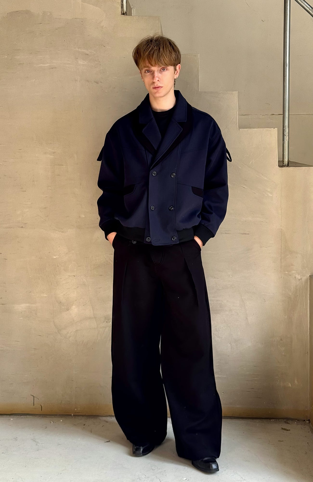 ESAIAS Paneled Double-Lapel Bomber Jacket-Jacket-S-Free Shipping Leatheretro
