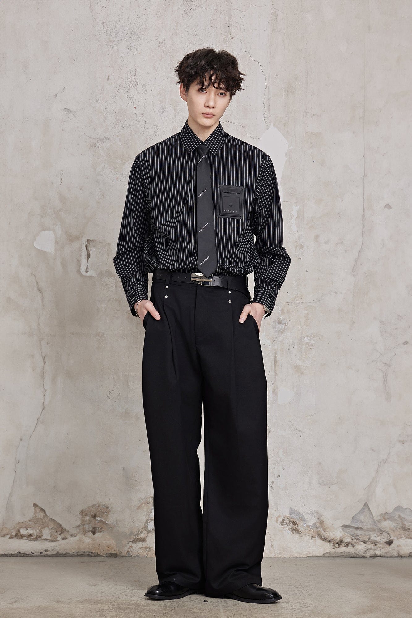 FACEONLAB Striped Patch-Pocket Poplin Shirt-Jacket-M-Blue-Free Shipping Leatheretro