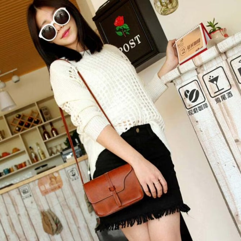 Vintage Leather Crossbody Shoulder Bag - Retro Minimalist Messenger Bags-Shoulder Bag-Black-Free Shipping Leatheretro