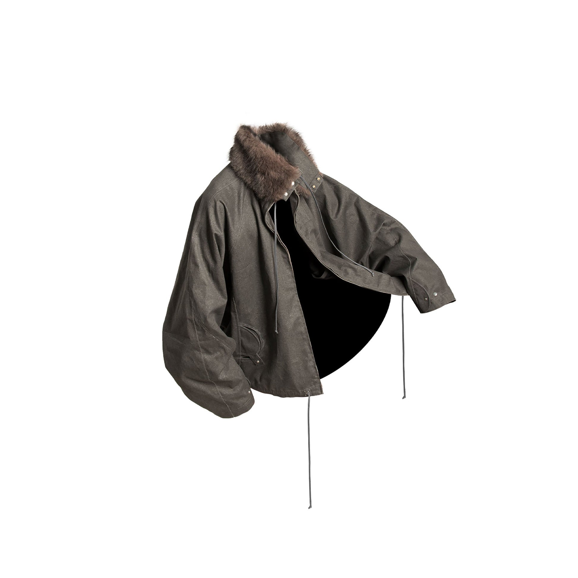 RELABEL Detachable Faux Fur Collar Drawstring Jacket Gray-Jacket-XS (Preorder)-Free Shipping Leatheretro