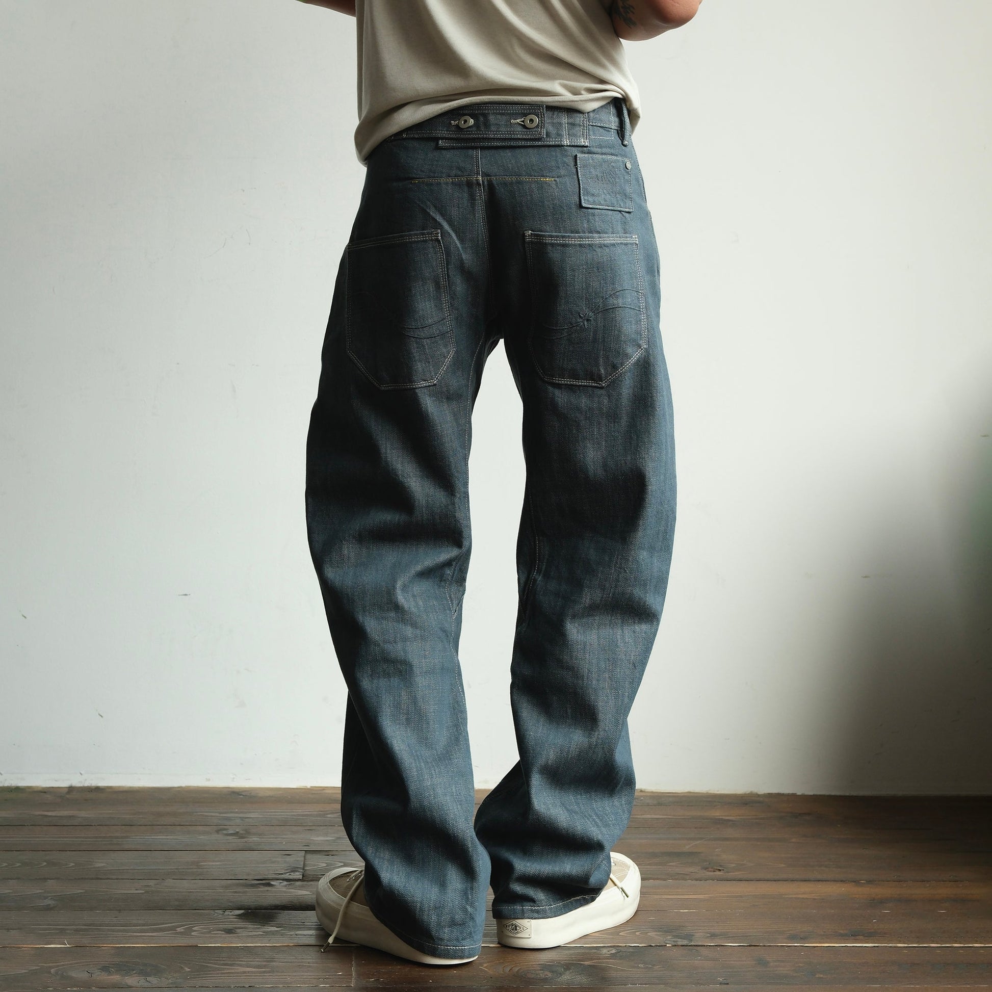 NEIGBORL Back-Buckle Washed Raw Denim Pants-Jeans-S (Preorder)-Free Shipping Leatheretro