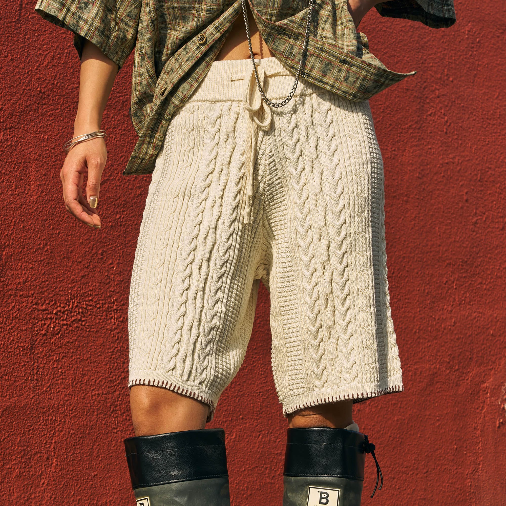 OSCILL Cable Knit Drawstring Shorts-Shorts-XS-Free Shipping Leatheretro