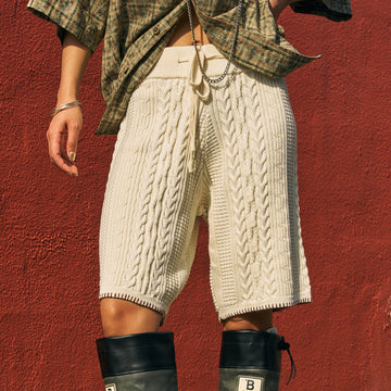 OSCILL Cable Knit Drawstring Shorts-Shorts-XS-Free Shipping Leatheretro