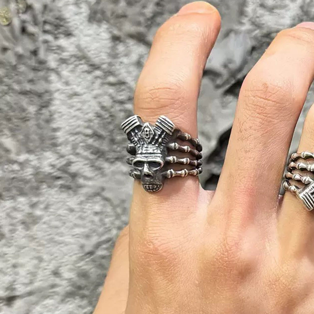 ILLUSORY Demon Skull Finger Skeleton Ring-Ring-One Size-Silver-Free Shipping Leatheretro