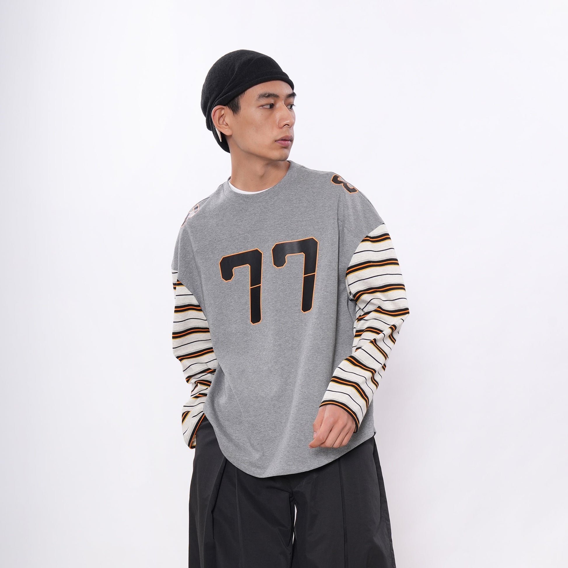 7440 37 1 77 Graphic Drop-Shoulder Stripe Jersey-L/S Tee-S (Preorder)-Free Shipping Leatheretro