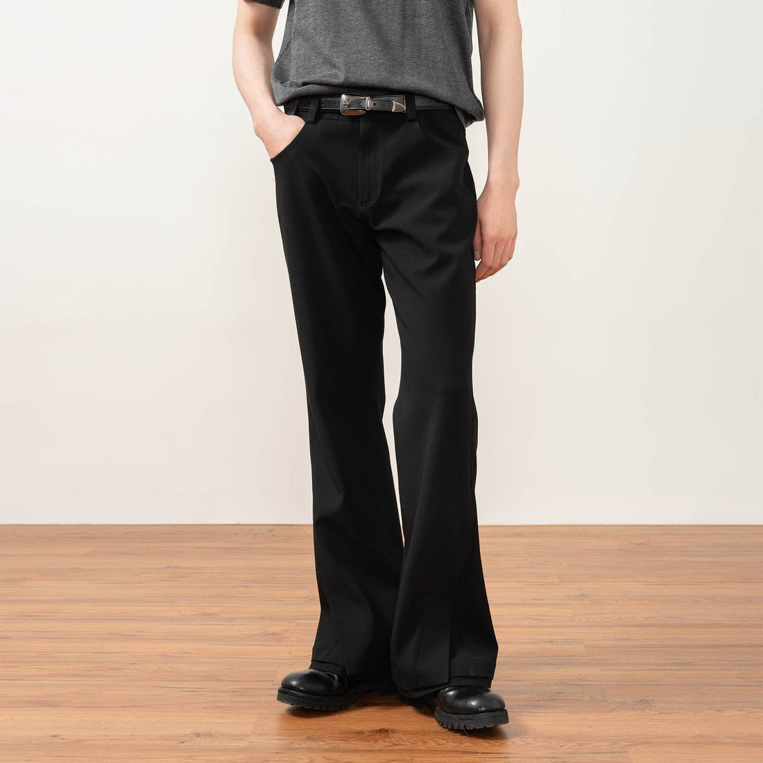 MOITIEDEPETALE Essential Layered Flared Trousers-Pants-XS-Black-Free Shipping Leatheretro