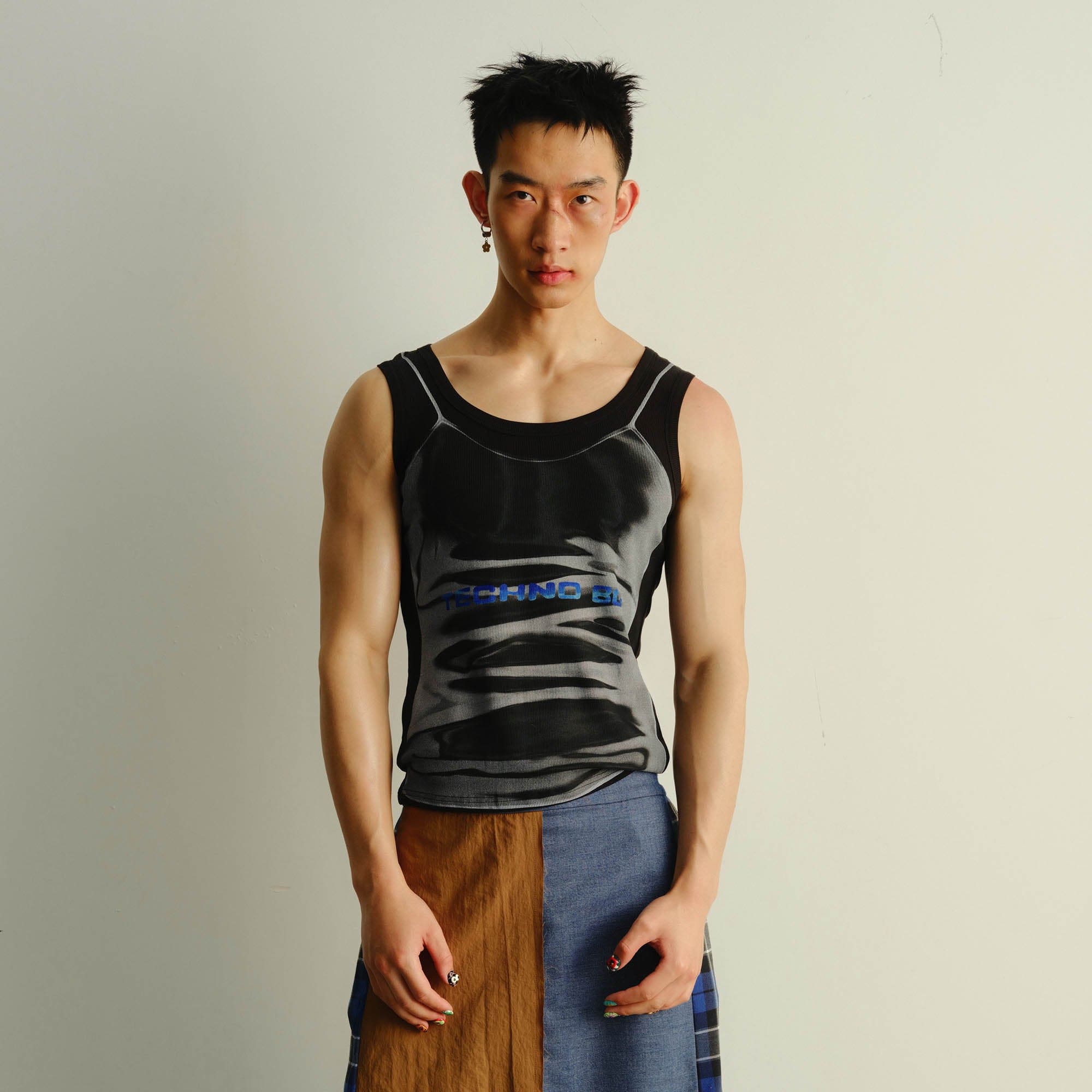 KADAKADA Technoboy Faux-Layer Tank Top-Tank Top-S-Black-Free Shipping Leatheretro