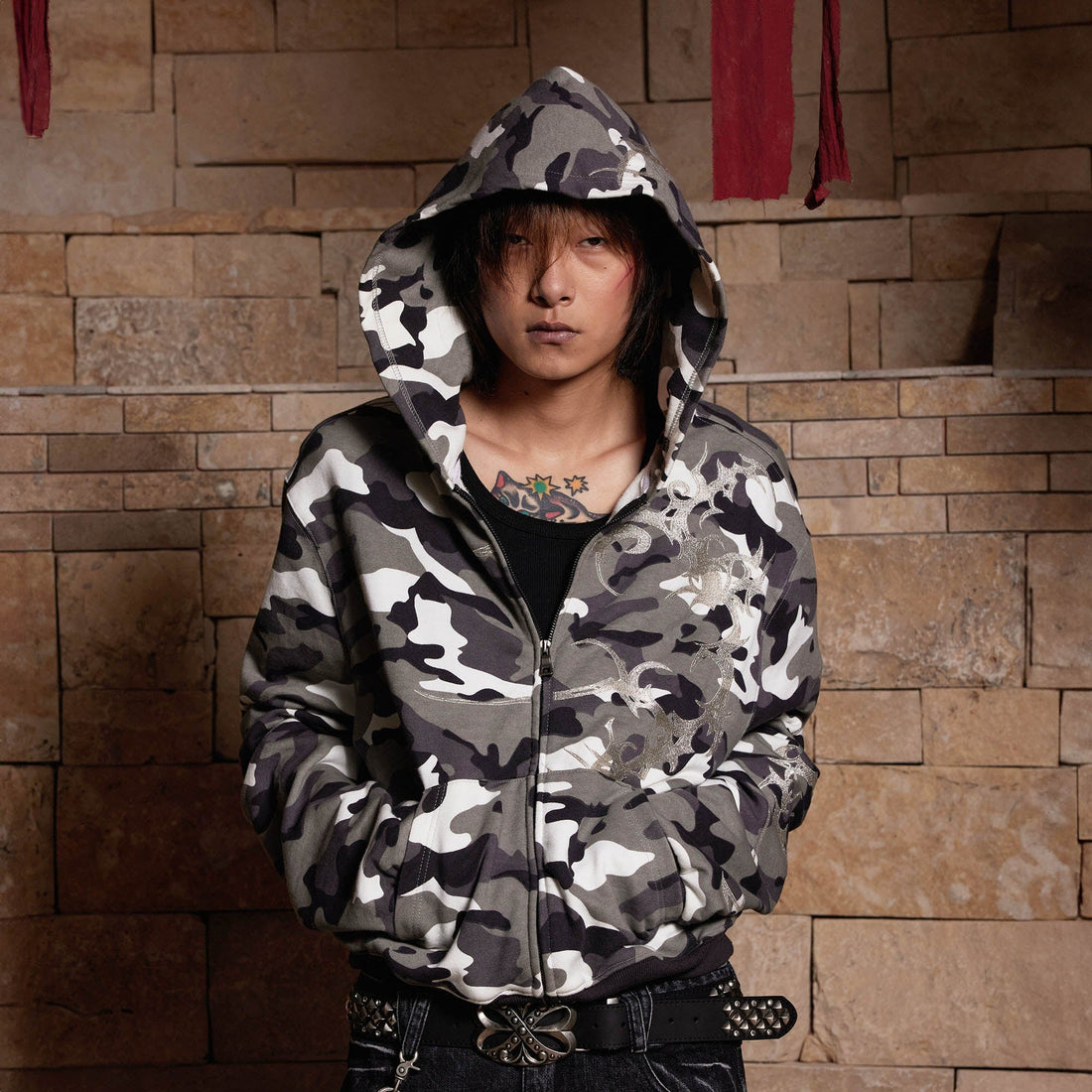 DND4DES Camo Zip-up Embroidery Hoodie-Hoodie-S-Free Shipping Leatheretro