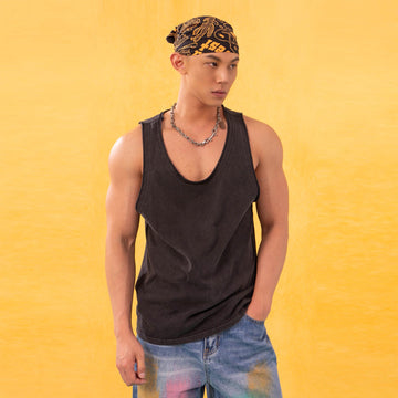 CLP Essential Washed Raw-Edge Tank Top-Tank Top-M-Black-Free Shipping Leatheretro