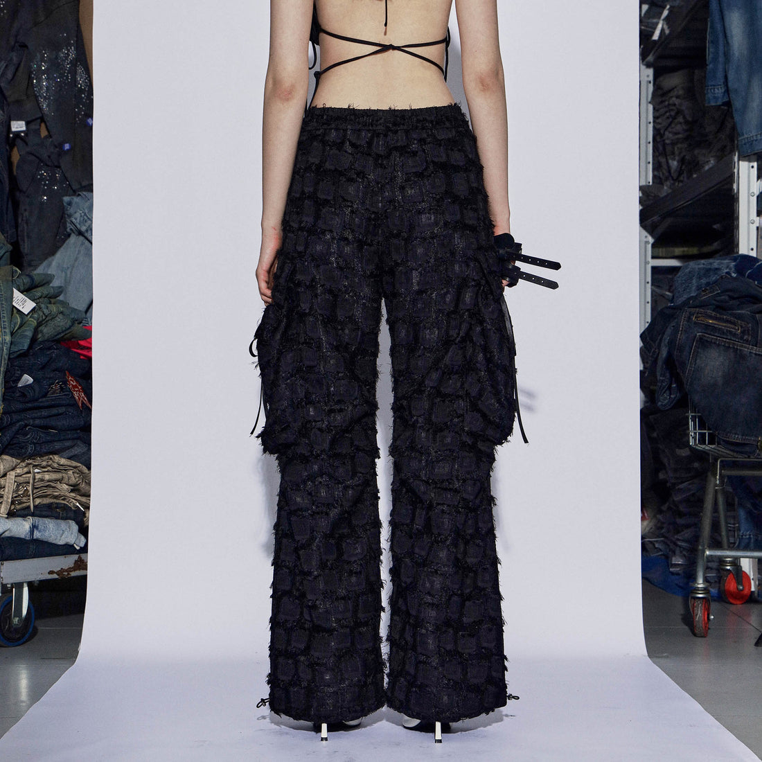 DND4DESxFaychui Fuzzy Grid Multi-Pocket Low-Rise Pants-Pants-S-Free Shipping Leatheretro