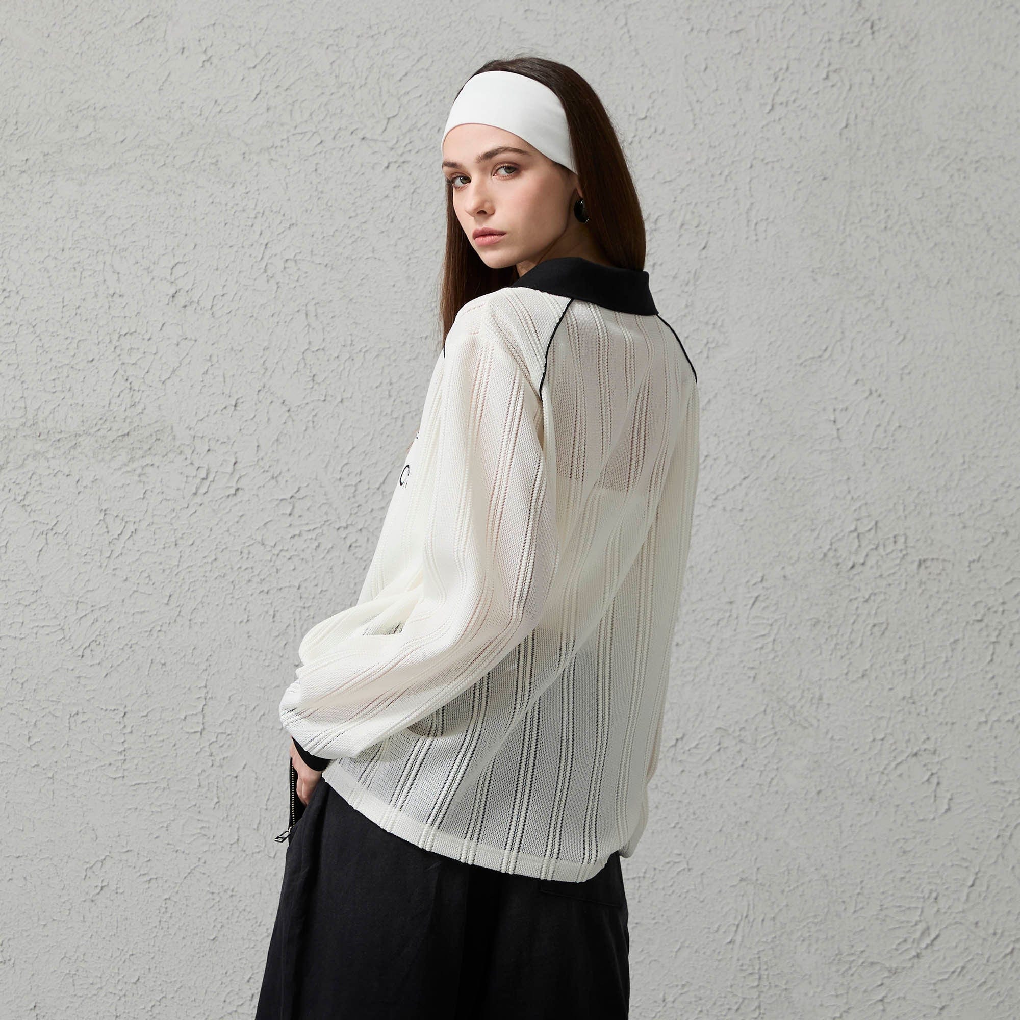 ORGANIC EMOTION Retro Sheer Striped Knit Raglan Jersey-L/S Tee-S-White-Free Shipping Leatheretro