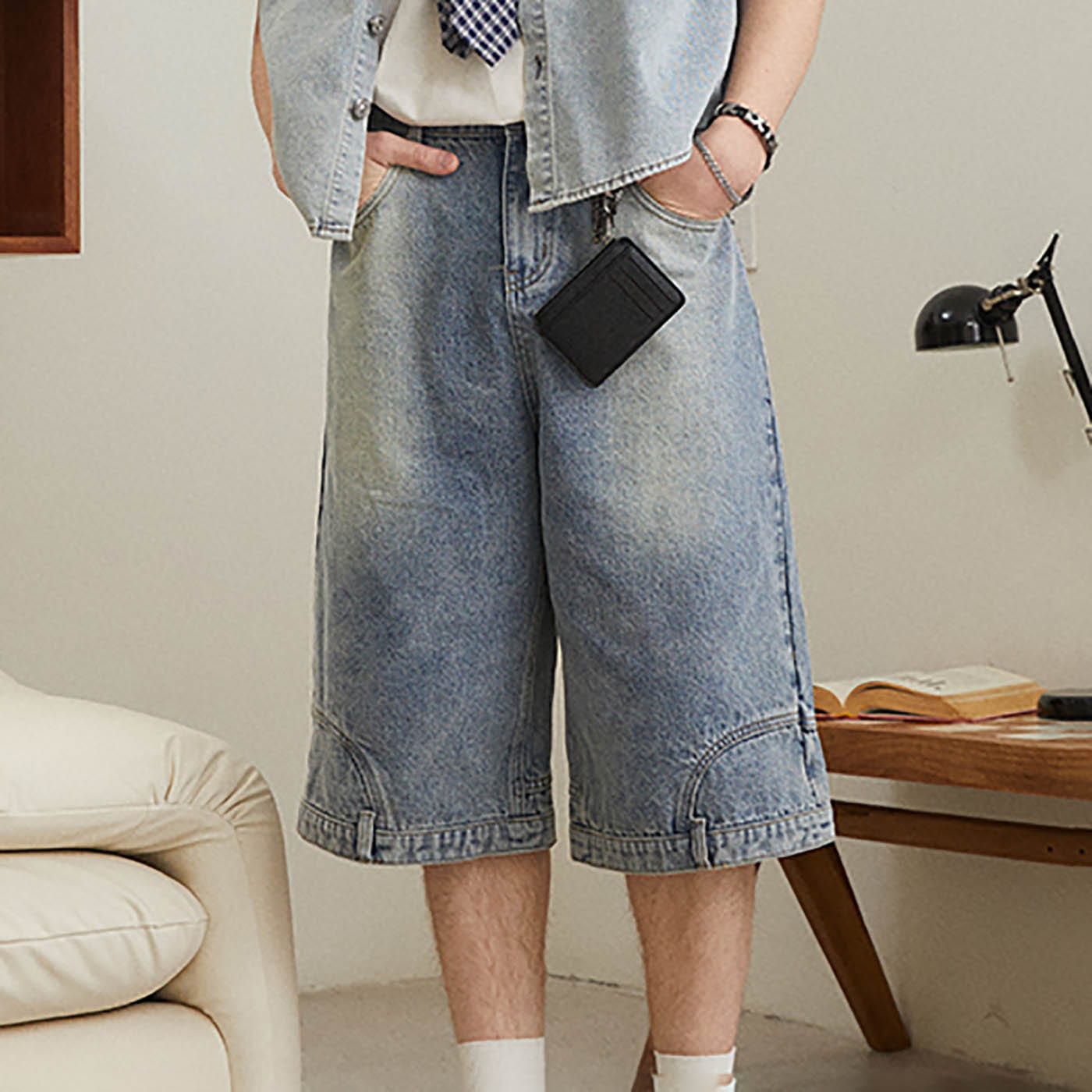 KREATE Inverted Denim Shorts-Shorts-S-Blue-Free Shipping Leatheretro