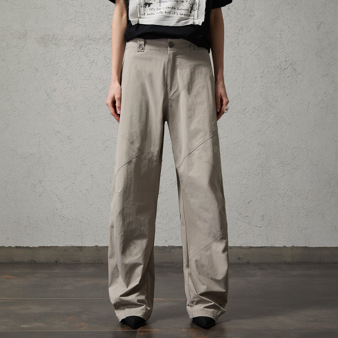 ORGANIC EMOTION Retro Spliced Curved Pants-Pants-S-Gray-Free Shipping Leatheretro