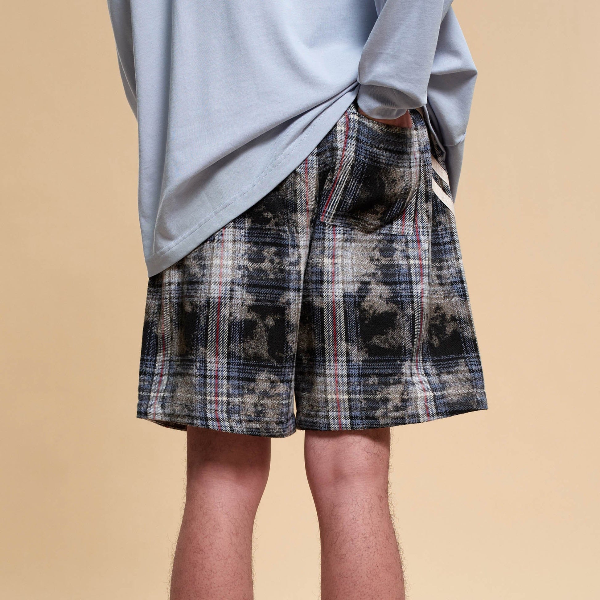 BONELESS Plaid Distressed Drawstring Shorts-Shorts-S-Blue-Free Shipping Leatheretro
