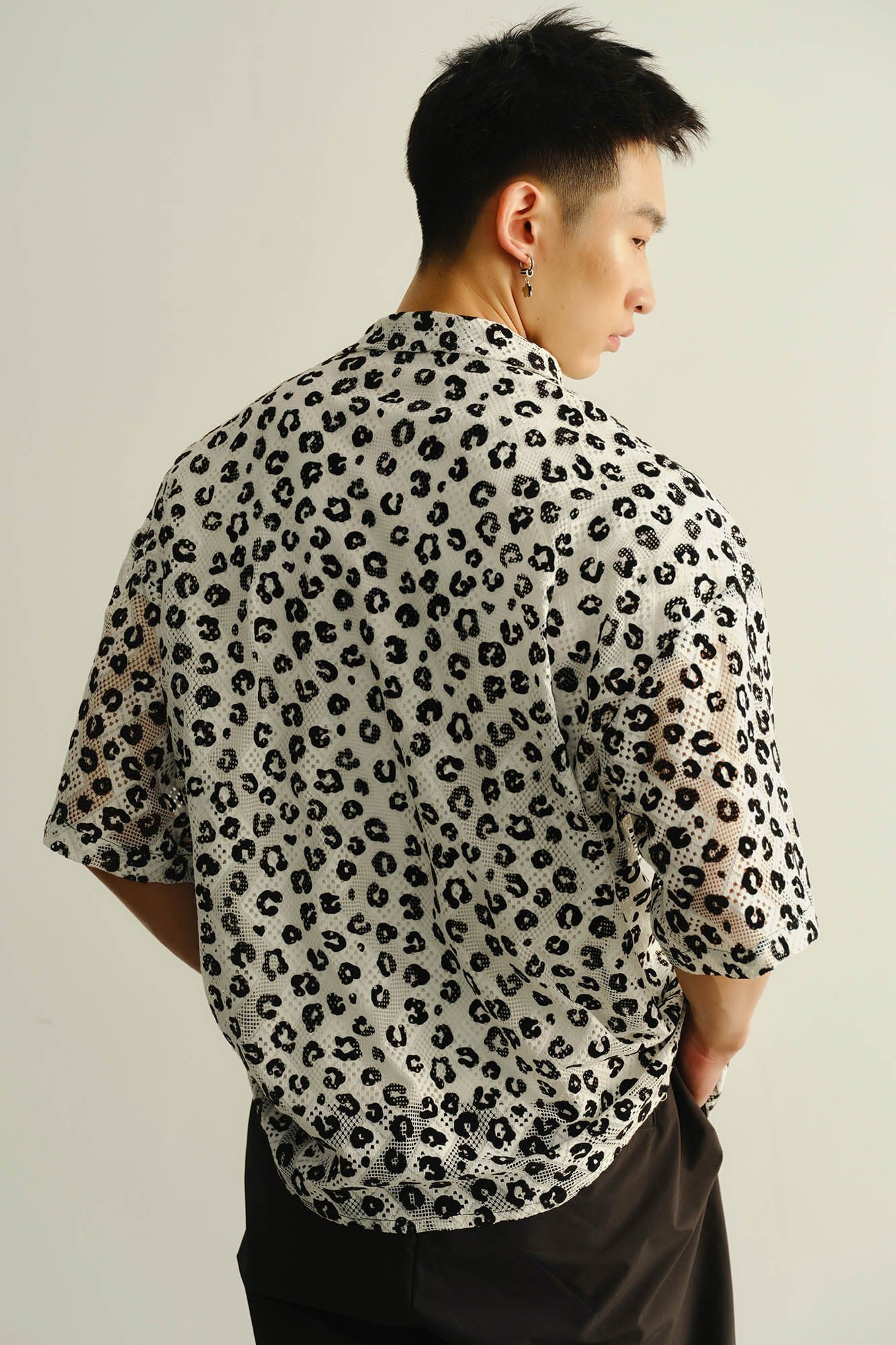 KADAKADA Leopard Lace Bone-Button Shirt-Shirt-M-Purple-Free Shipping Leatheretro