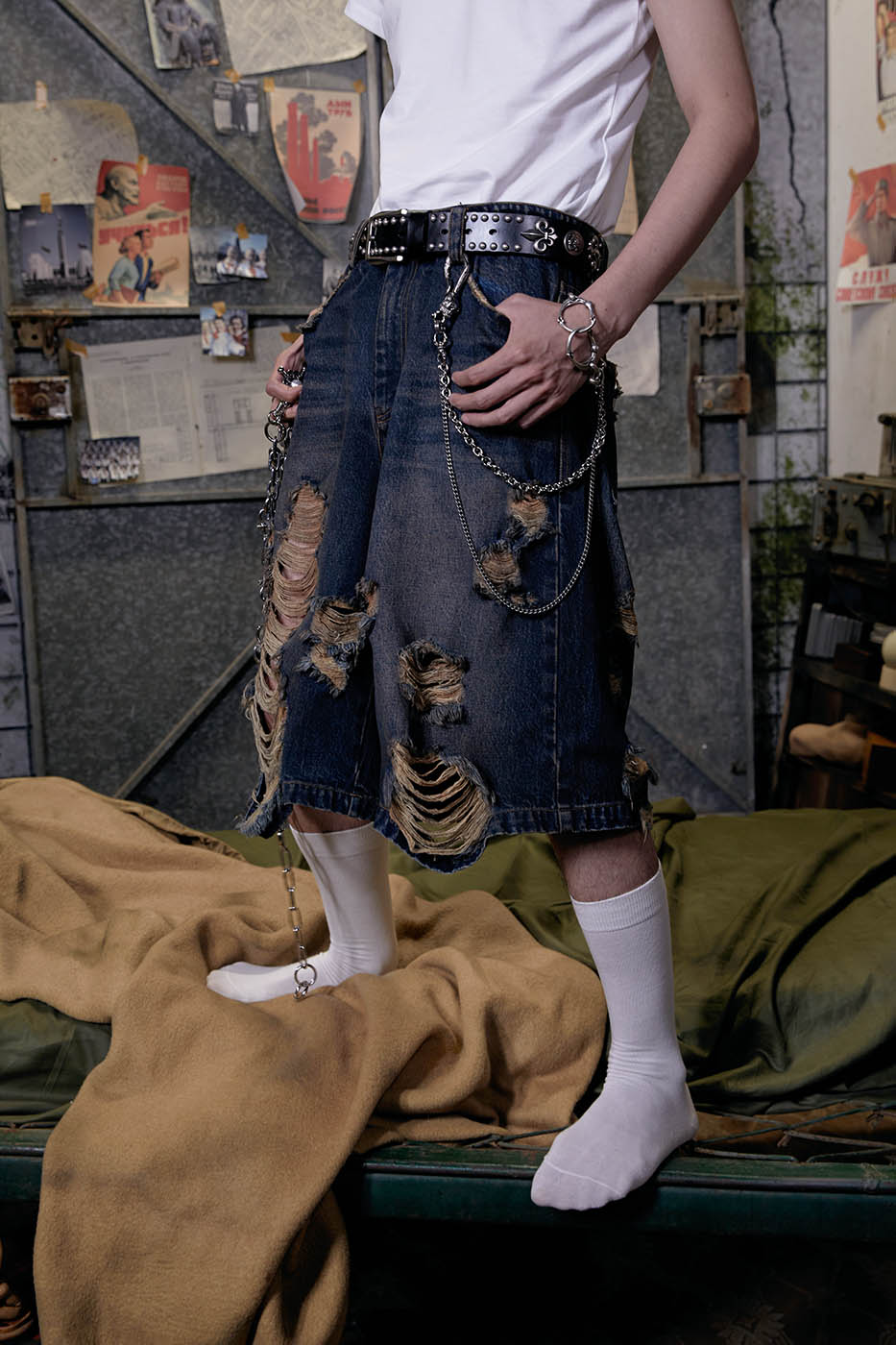 FACEONLAB Distressed Oversized Denim Shorts-Shorts-M-Free Shipping Leatheretro