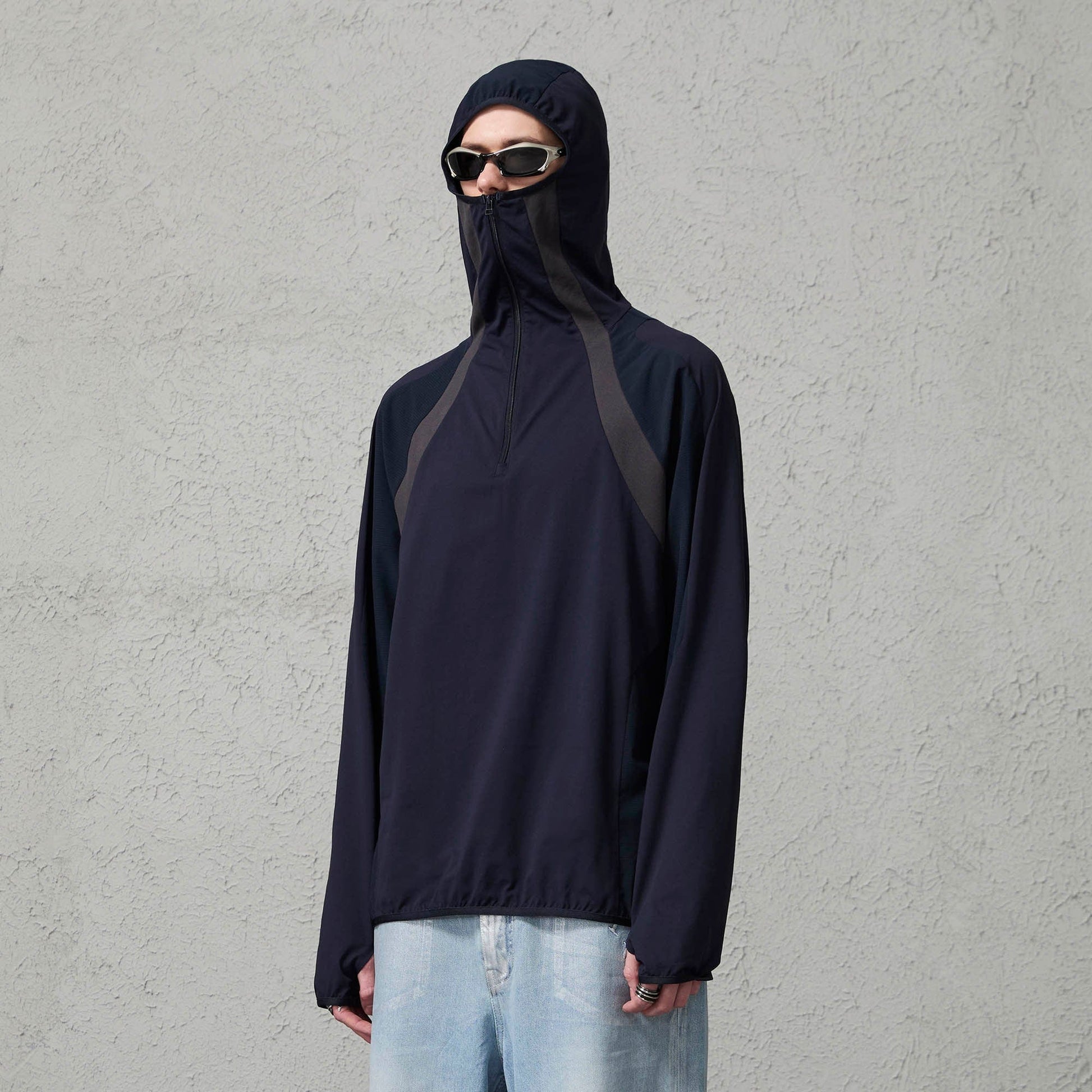 ORGANIC EMOTION Contrast Spliced Hooded Sorona Pullover Jacket-Jacket-S-Navy-Free Shipping Leatheretro