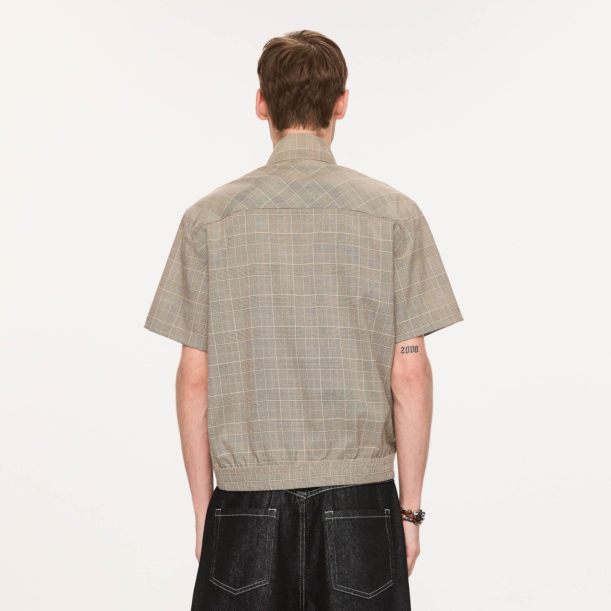 KREATE Harrington Stand-Collar Half Sleeve Shirt-Half shirt-S-Khaki-Free Shipping Leatheretro