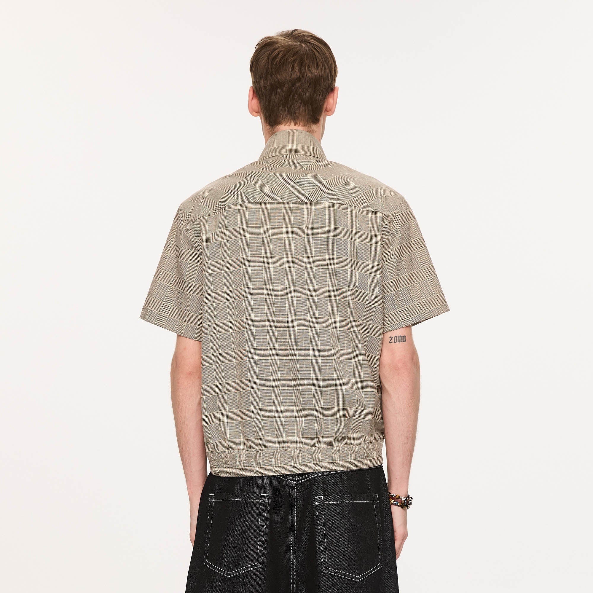 KREATE Harrington Stand-Collar Half Sleeve Shirt-Half shirt-S-Khaki-Free Shipping Leatheretro