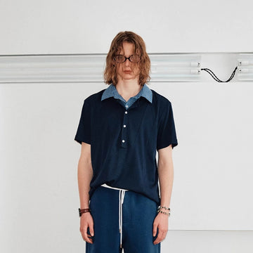 KREATE Layered Plaid Collar Polo T-Shirt-T Shirt-S-Blue-Free Shipping Leatheretro