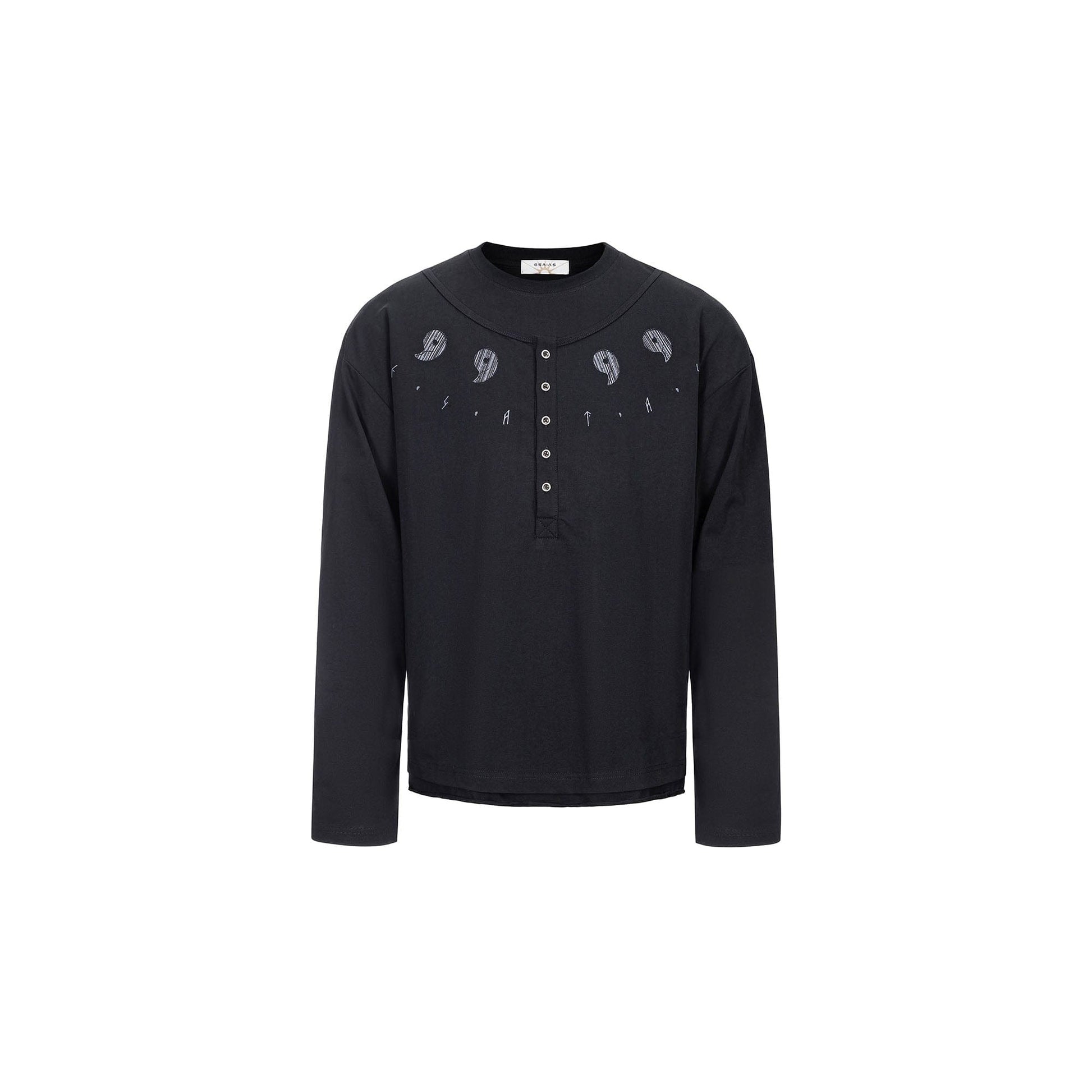 ESAIAS Graphic Faux Layer Henley Long-Sleeve Tee-L/S Tee-S (Preorder)-Free Shipping Leatheretro