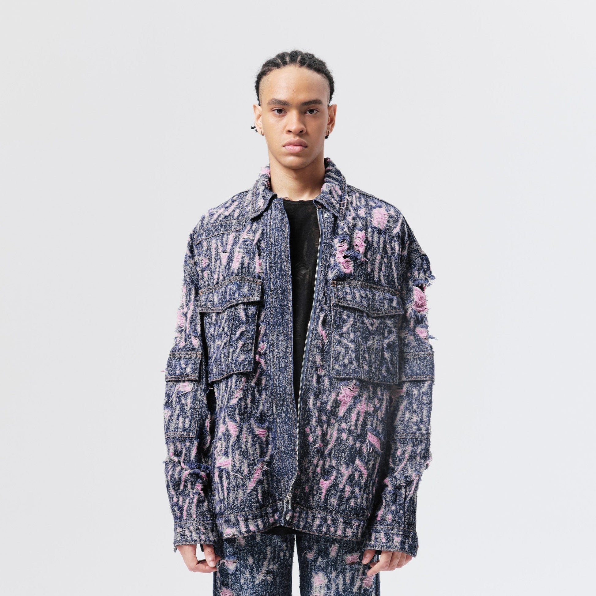 VANN VALRENCE Distressed Embroidered Multi-Pockets Denim Jacket-Jacket-S-Free Shipping Leatheretro