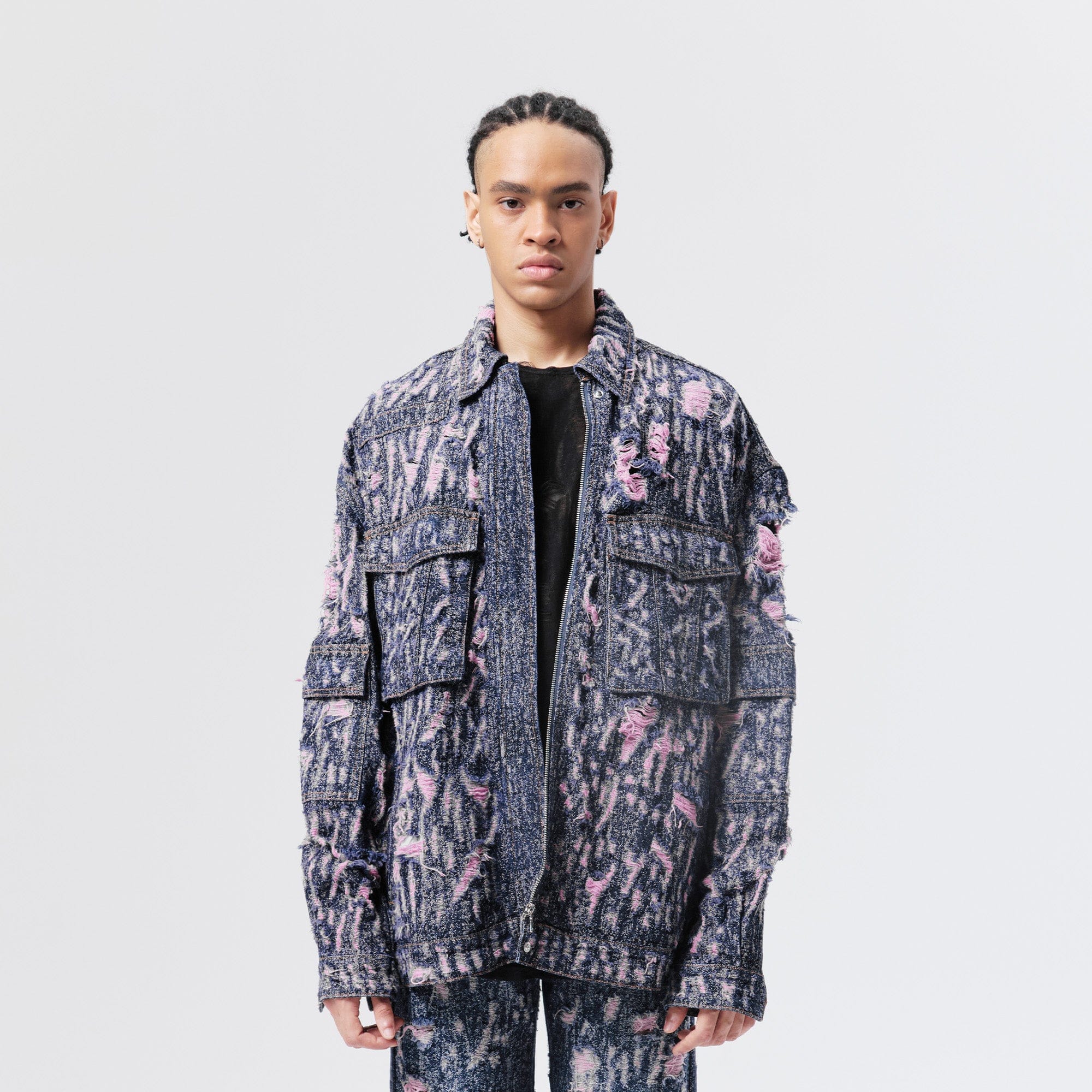 VANN VALRENCE Distressed Embroidered Multi-Pockets Denim Jacket-Jacket-S-Free Shipping Leatheretro