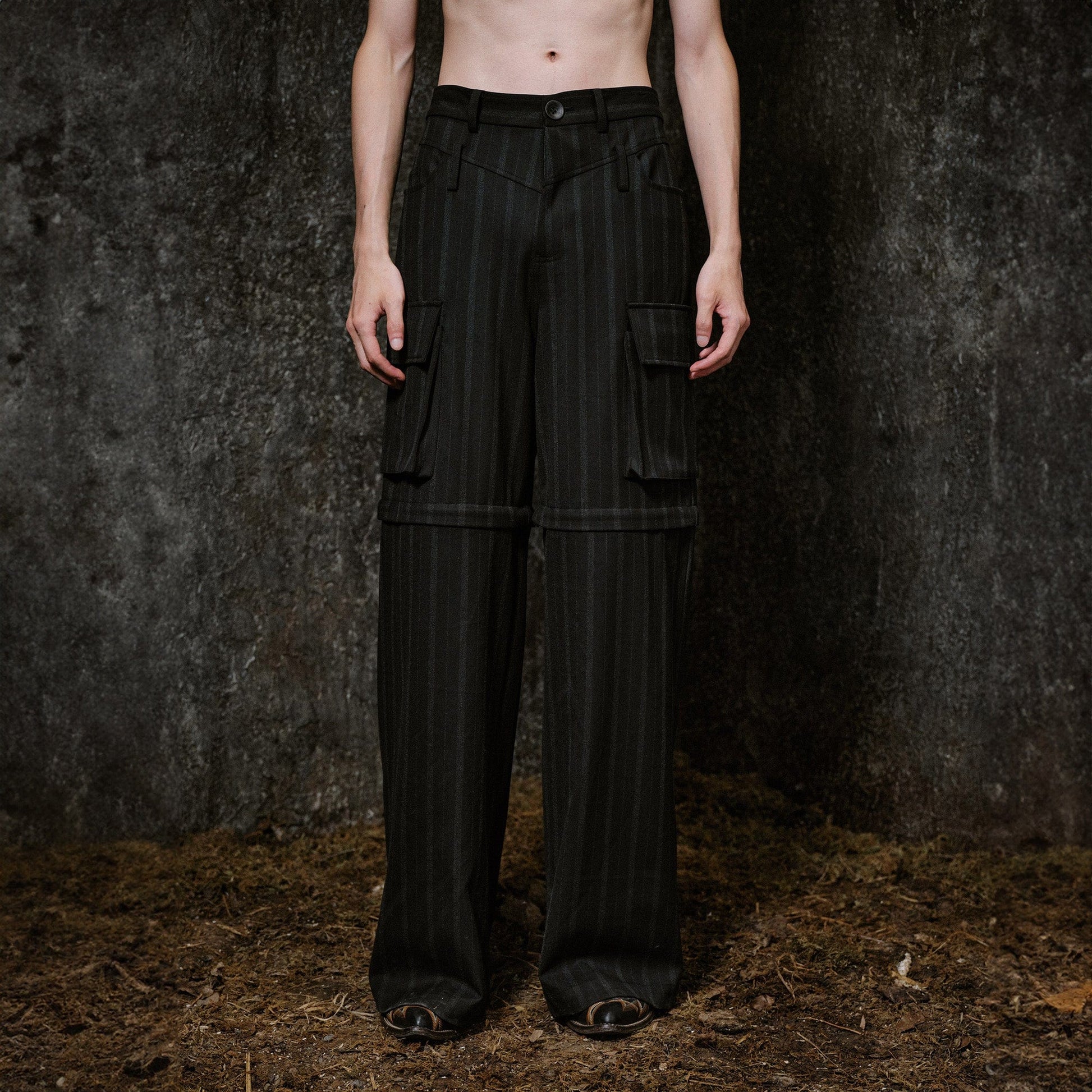 ILNya Nieternite Nifutur Multi-Pocket Stripe Detachable-Leg Pants-Pants-S(0)-Free Shipping Leatheretro