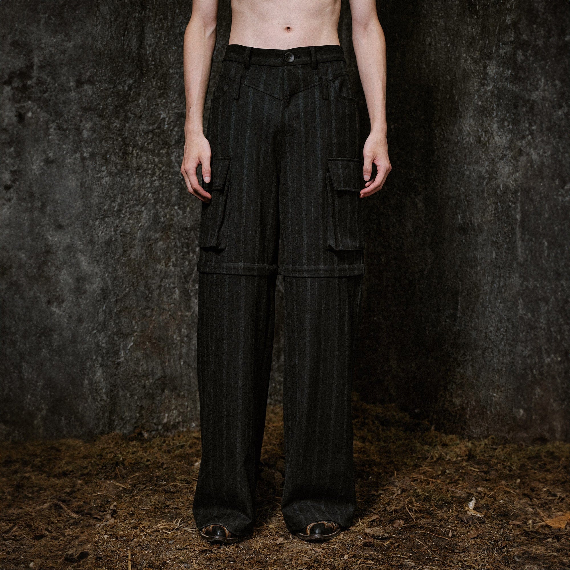 ILNya Nieternite Nifutur Multi-Pocket Stripe Detachable-Leg Pants-Pants-S(0)-Free Shipping Leatheretro