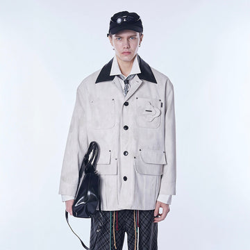 ASSEEN Distressed Panel Leather Collar Barn Jacket-Jacket-S-Free Shipping Leatheretro