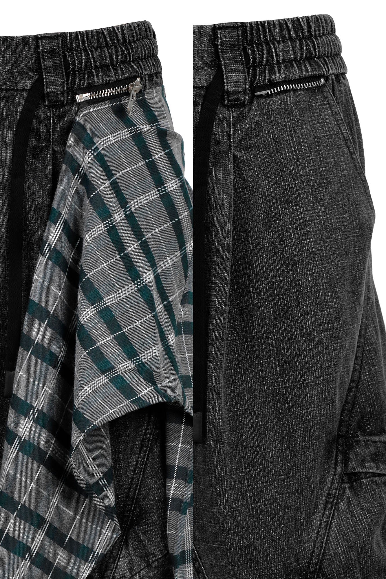 RELABEL Detachable Plaid Drape Oversized Denim Shorts-Shorts-XS-Free Shipping Leatheretro