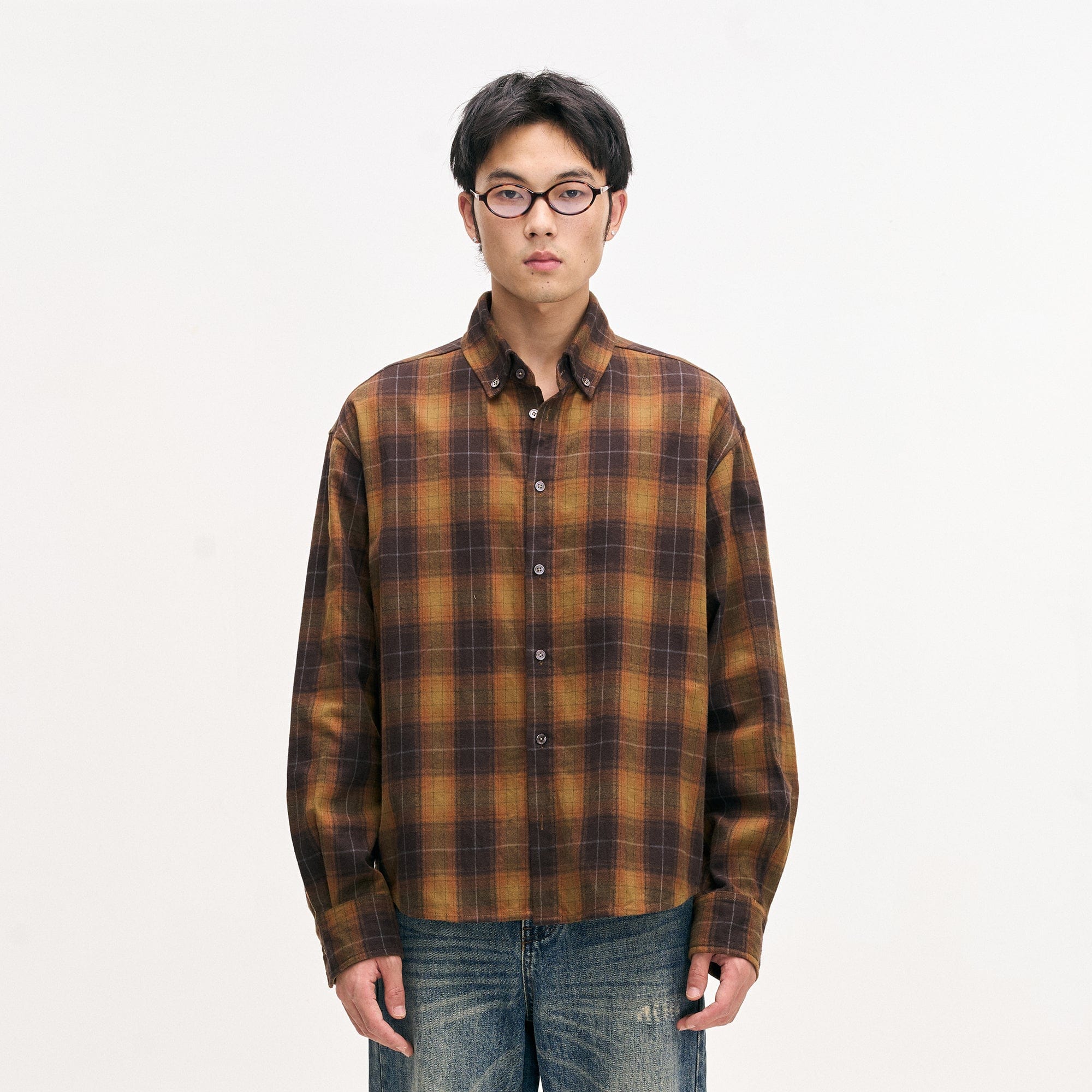 LEONSENSE Classic Plaid Shirt Showa Brown-Shirt-S-Free Shipping Leatheretro