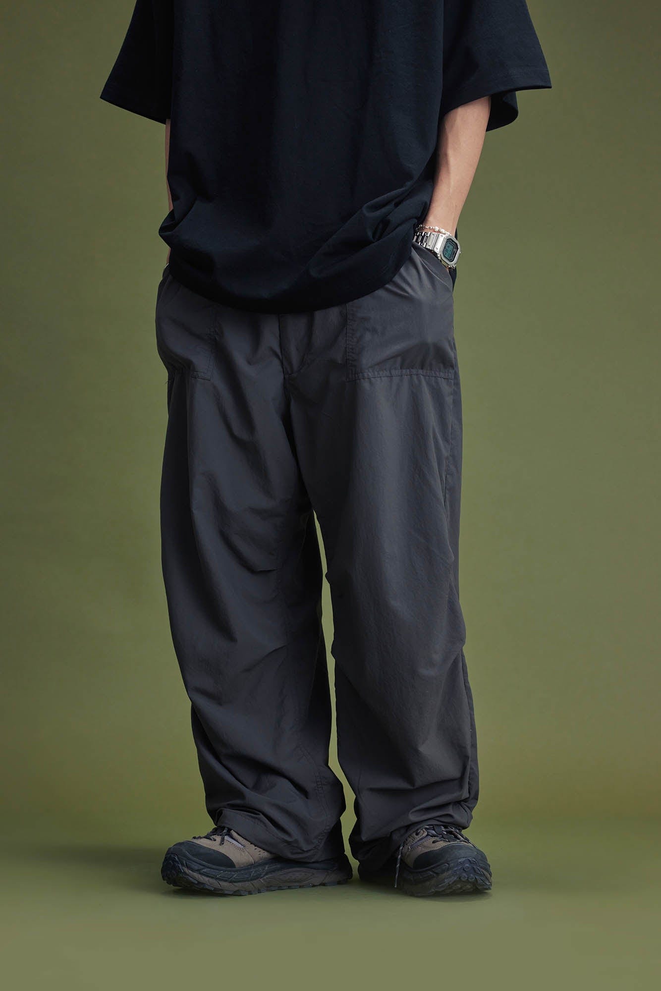 BANANA CLUB Quick-Dry Crinkled Wide-Leg Stretch Pants-Pants-S-Grey-Free Shipping Leatheretro