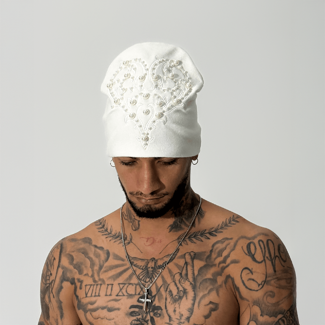 TECNINEGROUP Pearl Heart Embroidered Knit Beanie-Hat, Cap, Beanie-Black-Free Shipping Leatheretro