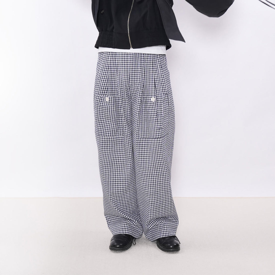 7440 37 1 Check Double-Pleat Wide-Leg Pants-Pants-S (Preorder)-Free Shipping Leatheretro
