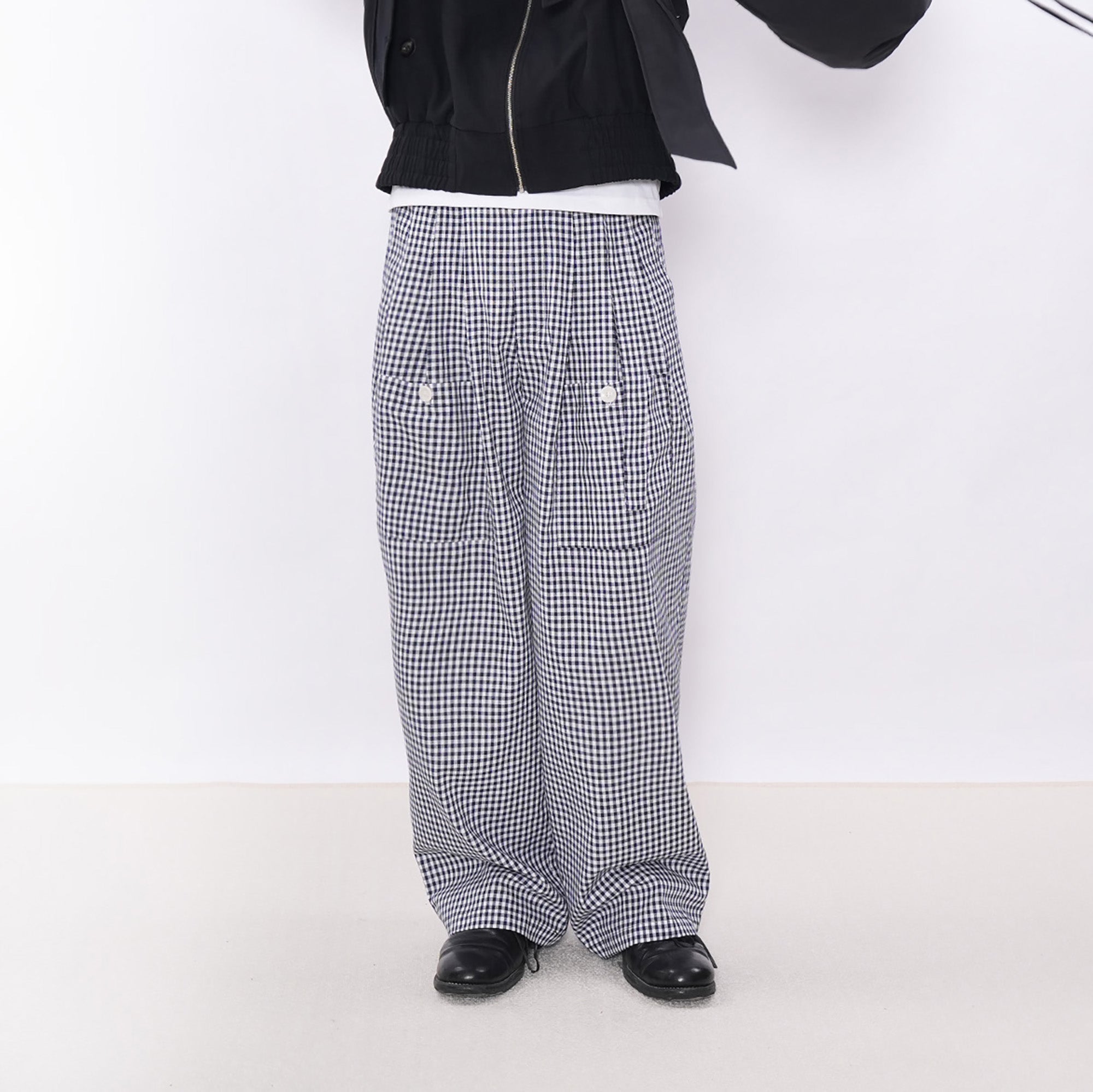7440 37 1 Check Double-Pleat Wide-Leg Pants-Pants-S (Preorder)-Free Shipping Leatheretro