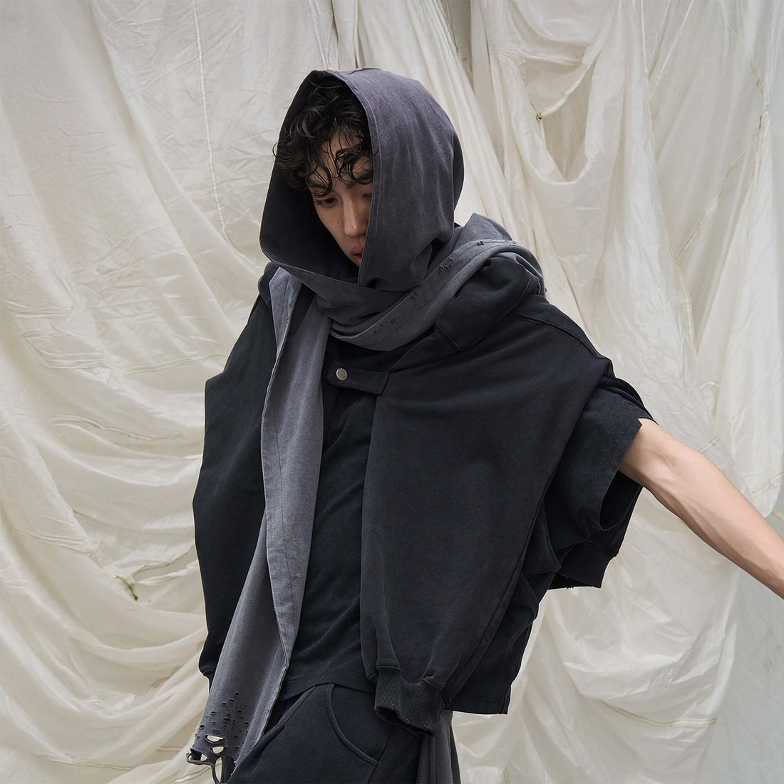 RELABEL Detachable Hood Scarf-Hat, Cap, Beanie-Gray-Free Shipping Leatheretro