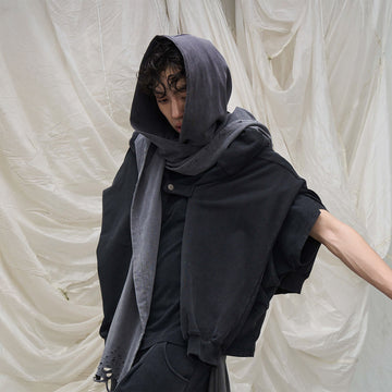 RELABEL Detachable Hood Scarf-Hat, Cap, Beanie-Gray-Free Shipping Leatheretro